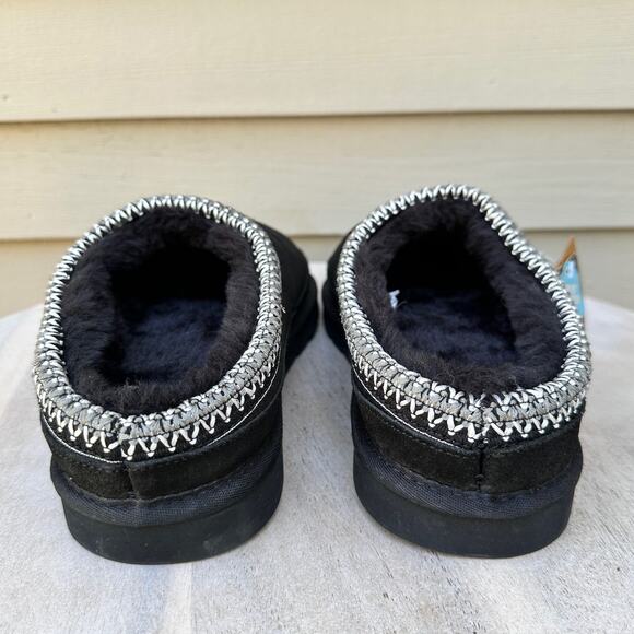 Lamo Womens Size 12 Suede Slippers Black Cirrus Footbed Cozy Fur Lined Slip-On - Picture 2 of 12